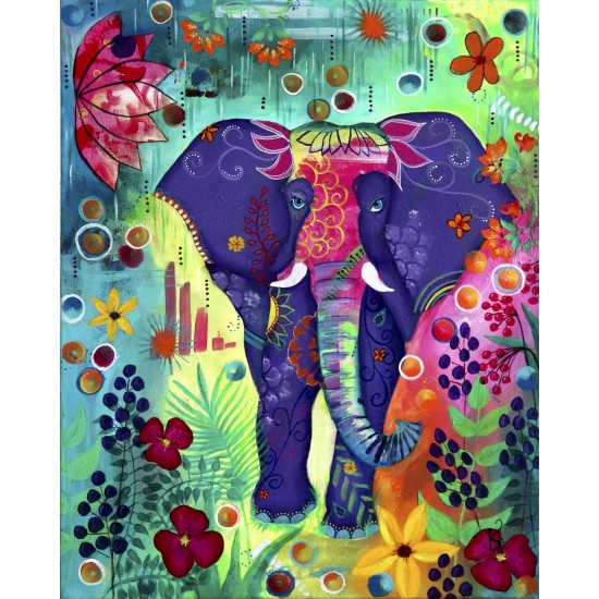 Jacarou - Broderie de Diamants 40cmx50cm - L'éléphant de la joie par Karine Sirois